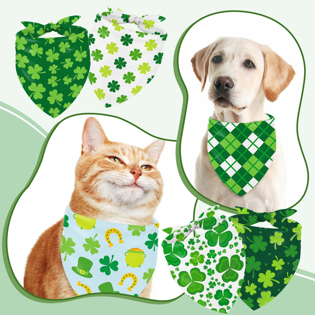 Whaline 36Pcs St. Patrick's Day Dog Bandana Triangle Pet Scarf Adjustable Puppy Neckerchief Green Shamrock Clover Plaid Dog Bib for Irish Holiday Medium Large Cat Costume Accessories
