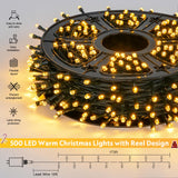 JMEXSUSS 500 LED Christmas Lights Outdoor, 173ft Warm White Christmas Tree Lights Outdoor Waterproof, 8 Modes Plug in Christmas String Lights for Holiday Xmas Indoor Ceiling House Decorations