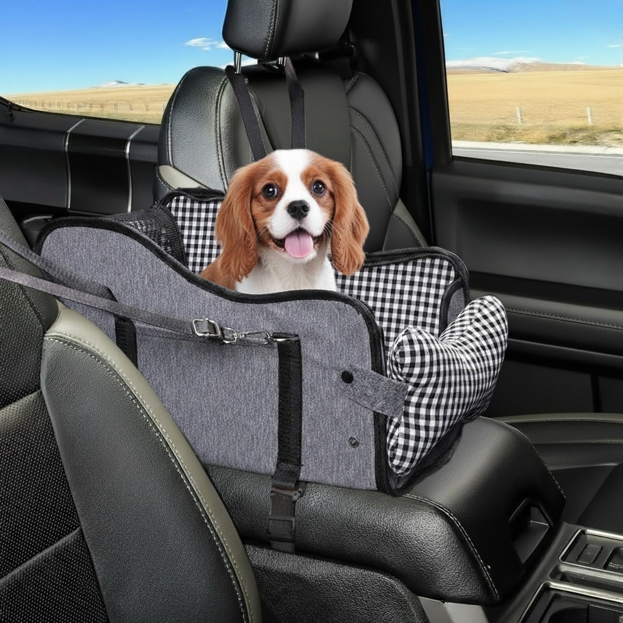 Center Console Dog Car Seat with Breathable Mesh Cover, Pet Puppy Car Seat, Middle Console Dog Armrest Booster Seat with Ventilated Mesh for Small Dogs&Cats
