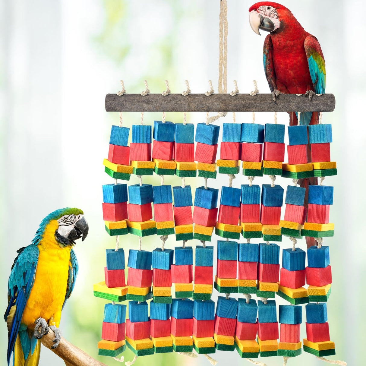 DBNESS Extra Large Bird Toys, 21.6inch XL Macaw African Grey Parrot Chewing Toys, Natural Wooden Block Knots Tearing Toy Parrot Cage Accessories for Big Birds