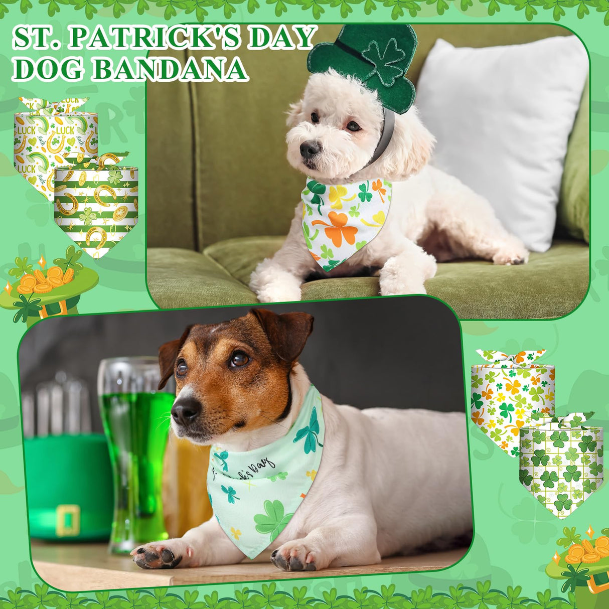 Bulyoou 72 Pcs St Patrick's Dog Bandanas Bulk Shamrock Bandanas for Dog Adjustable Washable Pet Triangle Scarf Soft Kerchief Bib for St Patrick's Holiday Pet Costume Accessories