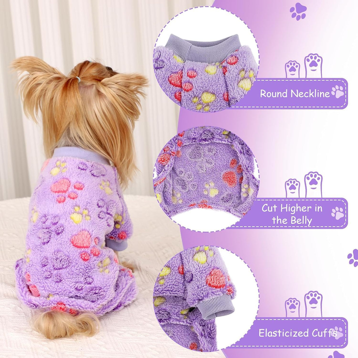 YIKEYO Dog Sweaters for Small Dogs, Dog Pajamas Winter Girl and Boy,Puppy 4 Legged Clothes Chihuahua Yorkie Teacup Jumpsuit Cute Feet Print(Purple, XXS)