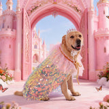 FLAdorepet Dog Princess Dress Costume with Rhinestones Crown,Pet Cat Cape Cloak Birthday Party Wedding Dress Up Outfits,Rainbow Mermaid Halloween Costume Clothes for Small Medium Large Dogs, Large