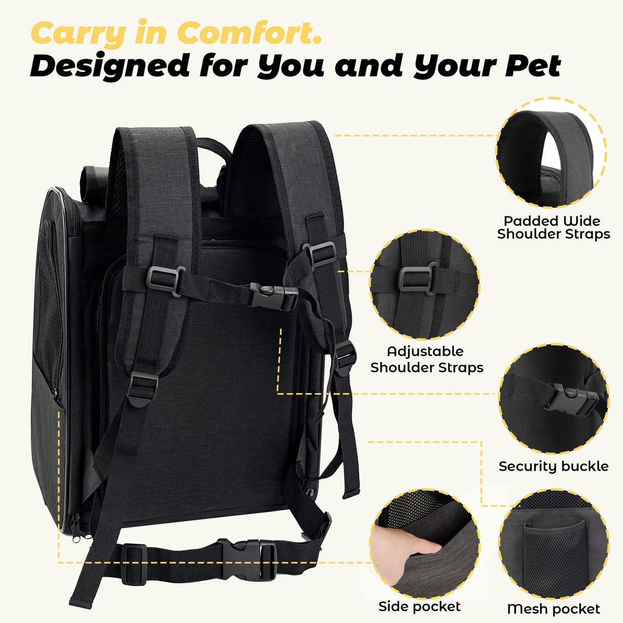 Zavothy Cat Backpack Carrier, Expandable Airline Approved Pet Backpack for Small Cats & Dogs, Breathable Mesh Cat Carrier Backpack with Padded Bottom, Foldable Travel Bag – Black