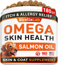 Load image into Gallery viewer, StrellaLab Omega 3 for Dogs - (180Ct) Fish Oil Treats - Allergy &amp; Itch Relief Skin &amp; Coat Supplement - Dry Itchy Skin, Anti Shedding &amp; Hot Spots Treatment - Pet Salmon Oil Chews - Chicken Flavor
