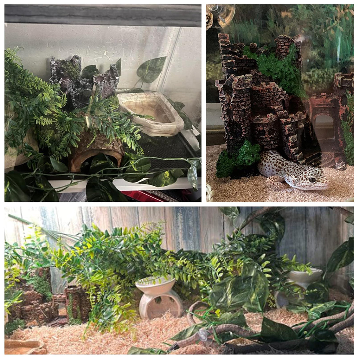 MUYG Tank Accessories for Bearded Dragon Include Resin Classical Castle Reptile Hammocks Climb Habitat Hanging Jungle Vines Flexible Leaves Climbing Decor for Chameleon Lizard Gecko Spider(6 PCS)