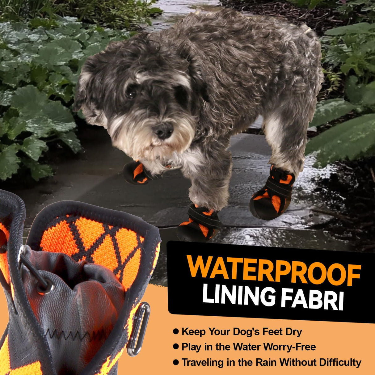 Furmate Dog Shoes for Large Small Medium Dogs,Waterproof Dog Boots & Paw Protectors with Breathable Mesh for Summer Hot Pavement,Anti-Slip Dog Booties for Hiking Hardwood Floors Winter Snow (Orange-1)