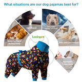 LovinPet Large Dog Pajamas, Post Surgery Recovery Shirt, Stretchy Fabric, Aim for The Moon Flannel Navy Print, Anti Licking, Easy Wear Dog Jammies,Black Blue M