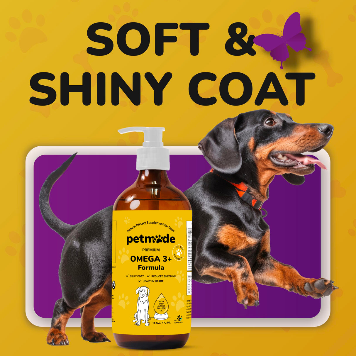 PetMade Omega 3 Fish Oil for Dogs Skin and Coat - Wild Alaskan Pollock Oil for Itchy Skin- Omega 3 Fatty Acids for Dogs - Liquid EPA & DHA Supplements - with Zinc, Vitamin C, B2, B7 & E - 16 Fl Oz