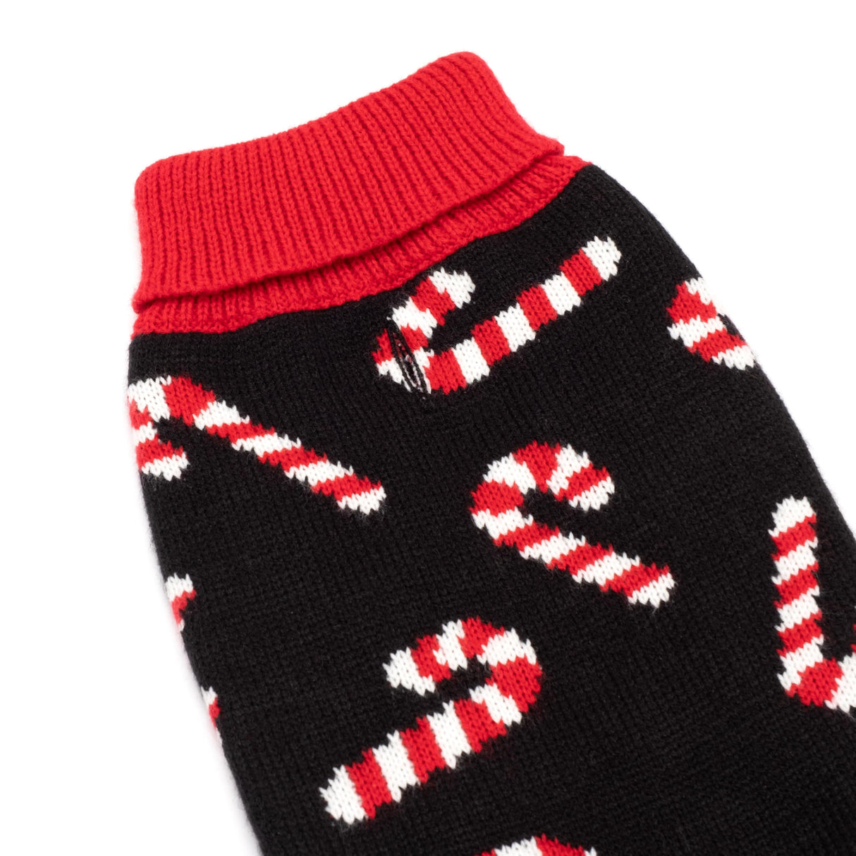THE WORTHY DOG Sleeveless Candy Cane Dog Sweater – Warm Pullover Dog Clothes with Leash Opening, High-Cut Belly & Cozy Acrylic Knit for Winter - Red, Medium