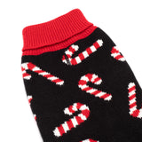 THE WORTHY DOG Sleeveless Candy Cane Dog Sweater – Warm Pullover Dog Clothes with Leash Opening, High-Cut Belly & Cozy Acrylic Knit for Winter - Red, Medium