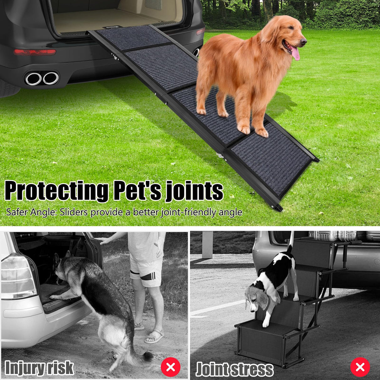 GaliGali Dog Ramp for Car, Portable Folding Pet Stair Ramp with Non-Slip Carpet, 62" Long & 19.7" Wide, Wider Dog Ramp Allow Medium to Large Dog Up to 250 lbs to Enter Car SUV Truck NO.GALILVTI160