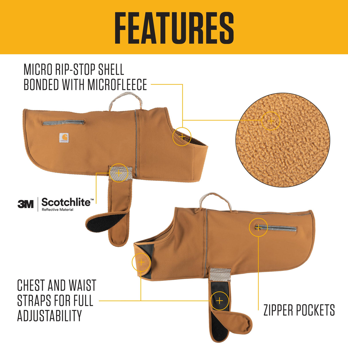 Carhartt Quick Duck Fleece Lined Dog Jac, Water-Repellent Dog Vest, Carhartt Brown, Large