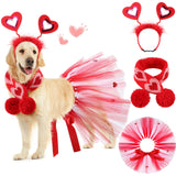 SilTriangle 3 Pieces Valentines Day Dog Costume Set Including Red Love Headband Valentines Dog Tutu Dress Cute Pet Tutu Red Pet Scarf for Medium Animal Holiday Outfit Accessory