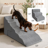 Pet Dog Stairs for Small Dogs, 2 in 1 Transformable 3-Step Pet Stairs and Wave Anti-Fall Slope for Short Legs and Long Legs Dog, for Couch (12-19 in) with Durable Non-Slip Waterproof Cover（Grey）