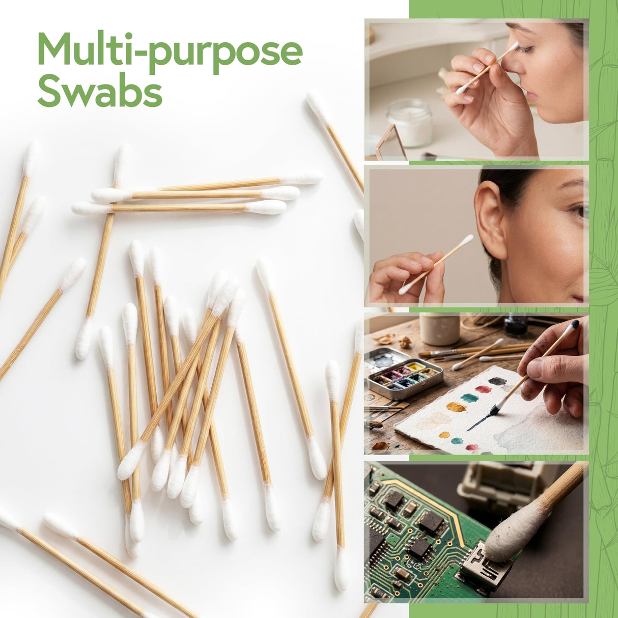 100% Bamboo Cotton Ear Swabs (200-Pack) | Double Tipped Ear Cotton Buds for Beauty & Personal Care | FSC Certified & Hypoallergenic | Suitable for All Ages & Pets | Biodegradable & Disposable