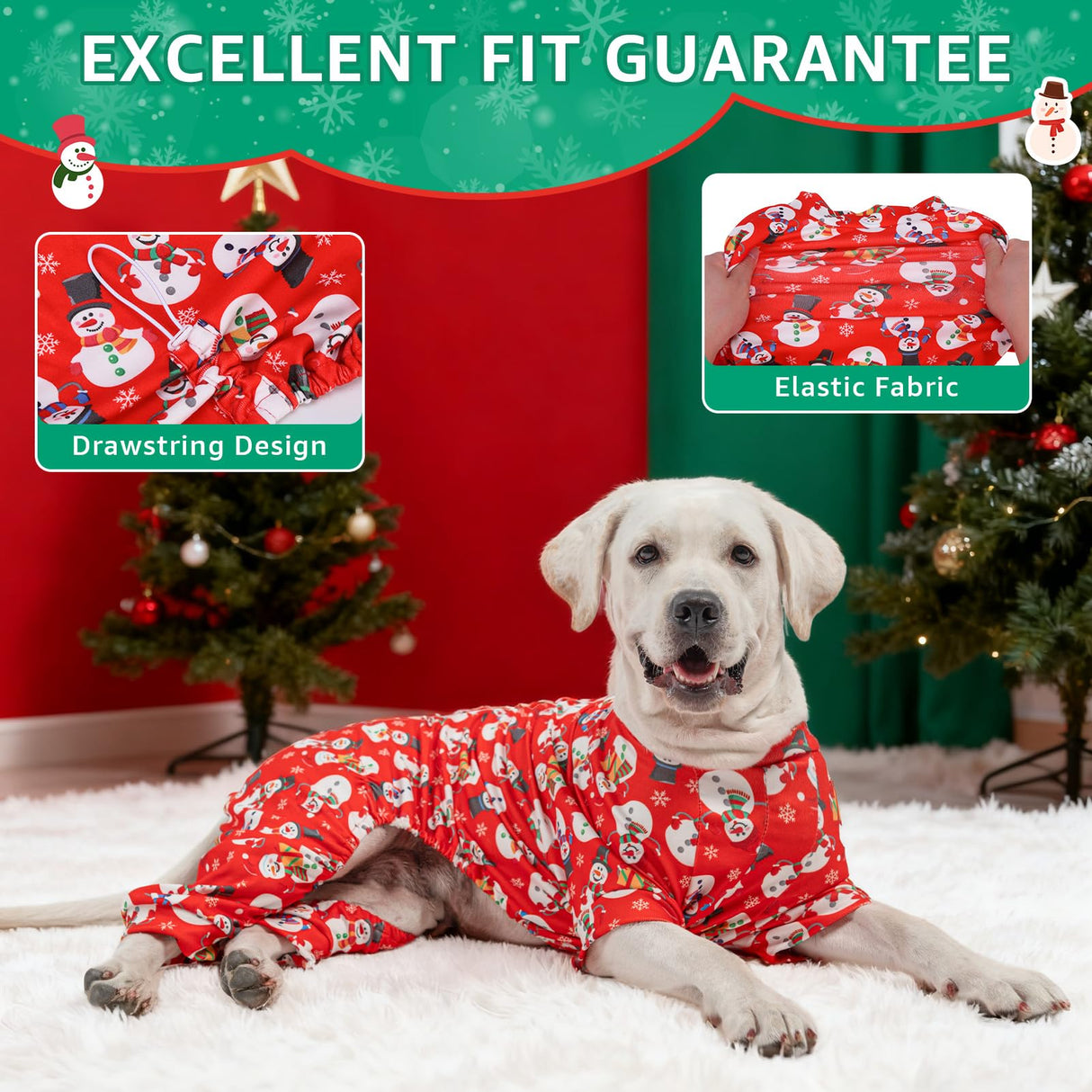 SCENEREAL Christmas Dog Pajamas for Small Medium Large Dogs Girl Boy, Cute Snowman Pet Clothes Sweater Puppy Winter Coat, Soft Xmas Doggie Onesie Cat Jammies Pjs Outfits, Red XL