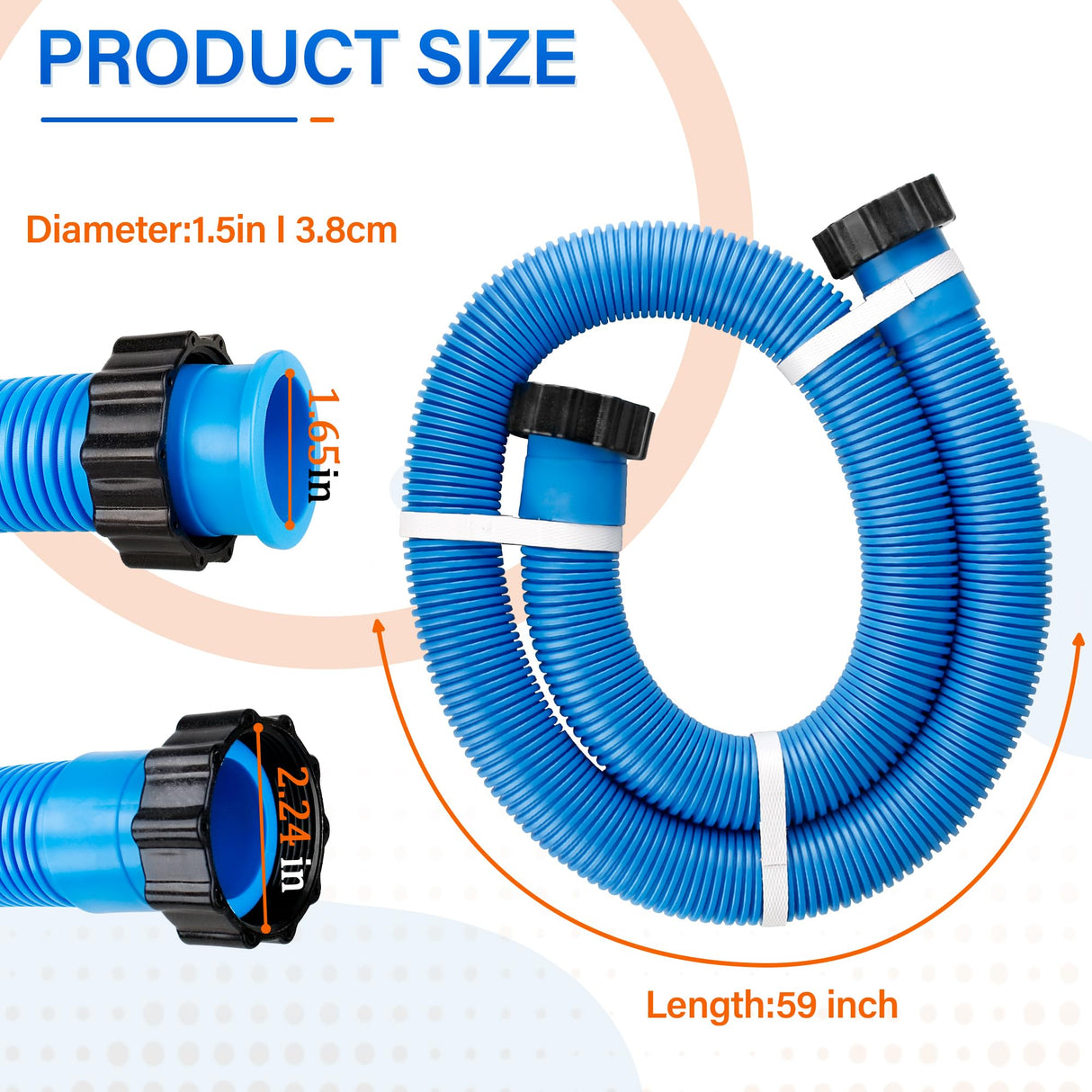 1.5" Pool Pump Hose for 29060E Intex Pumps, Saltwater Systems, and Sand Filters,59" Long Replacement Hoses fit for Intex & Coleman Above Ground Pools Parts (2 Pack)
