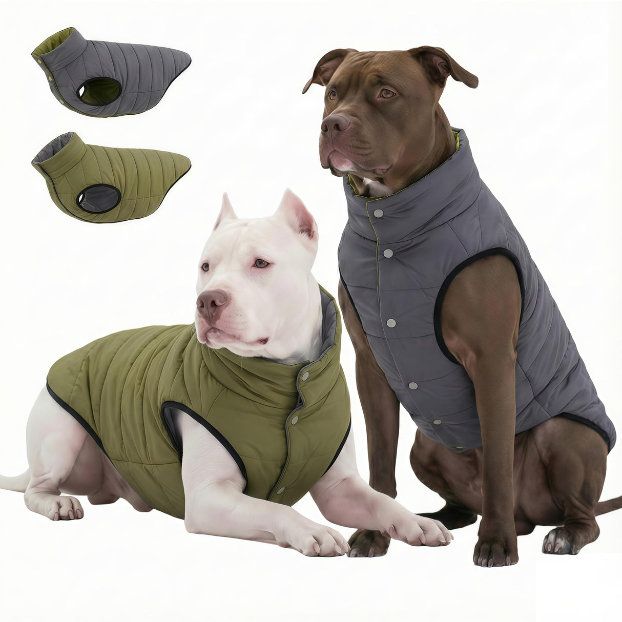 LovinPet Reversible Dog Puffer Coat for Medium & Large Dogs, Down‑Insulated Winter Jacket, Water‑Resistant & Wind‑Resistant, Anti‑Static, Dual-Sided Dark Green & Grey for Cold Weather,2XL