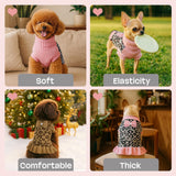 YUDODO Small Dog Sweater with Bowtie Turtleneck Leopard Knitted Pet Girl Dog Winter Clothes Warm Sweater for Yorkies Chihuahua with Leash Hole (S, Pink Leopard)
