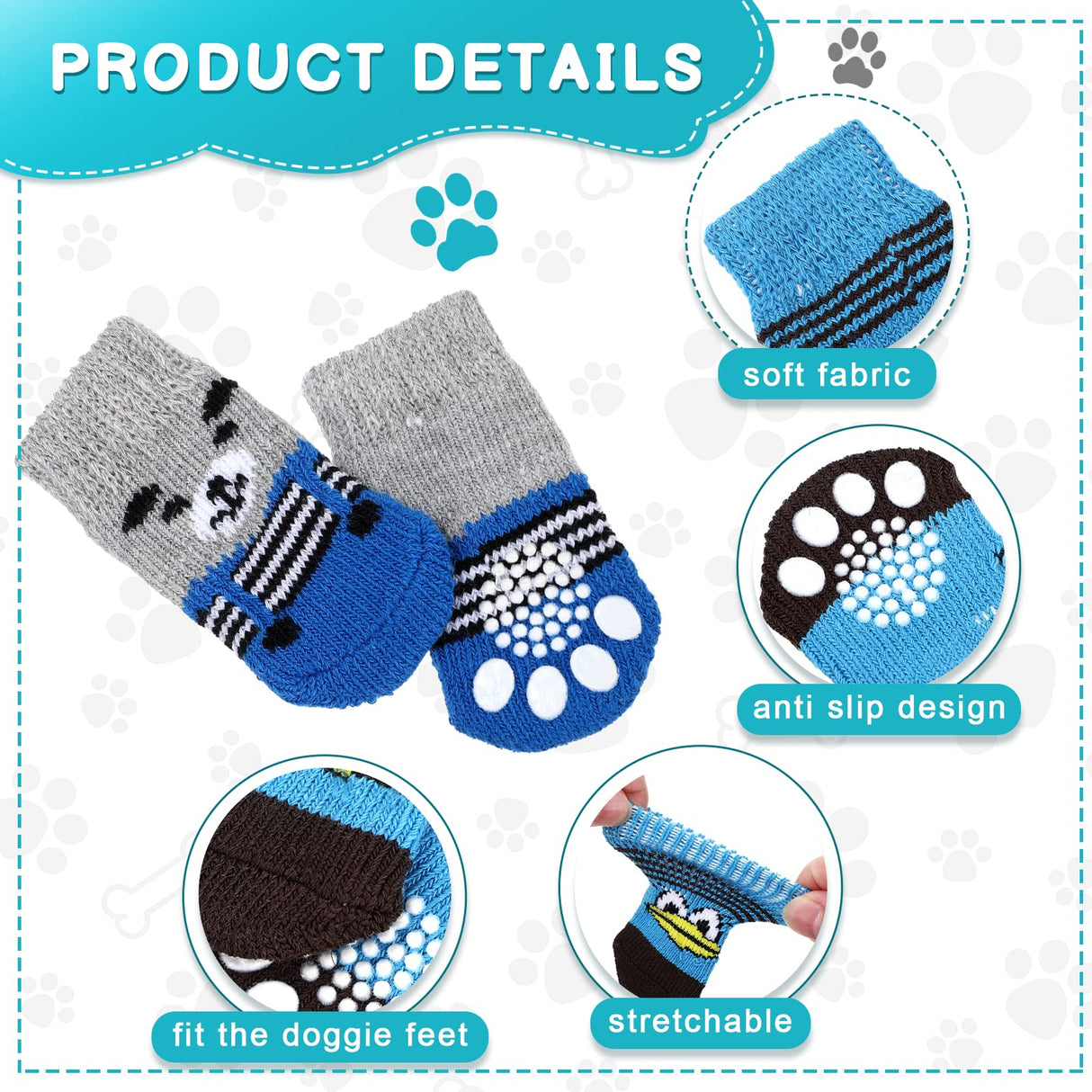 48 Pieces Dog Socks for Small Medium Dogs Non Slip Anti Slip Skid Pet Puppy Doggie Grip Paw Protectors Indoor Traction Control Socks for Hardwood Floor Protection, 12 Styles