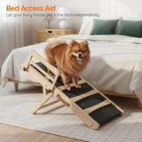 HOOBRO Dog Ramp for Bed, 15.7" Width Folding Pet Ramp with Guardrail and Non-Slip Mat, Dog Ramp for Couch, 4-Level Adjustable from 9.8" to 18.9", for Small Dogs, Natural and Black NB48PT03