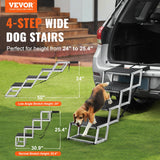 VEVOR 4-Step Dog Car Steps, Folding Dog Ramp with Nonslip Surface, Portable Pet Steps in Aluminum for Car, SUV and Truck, Supports up to 250 lbs