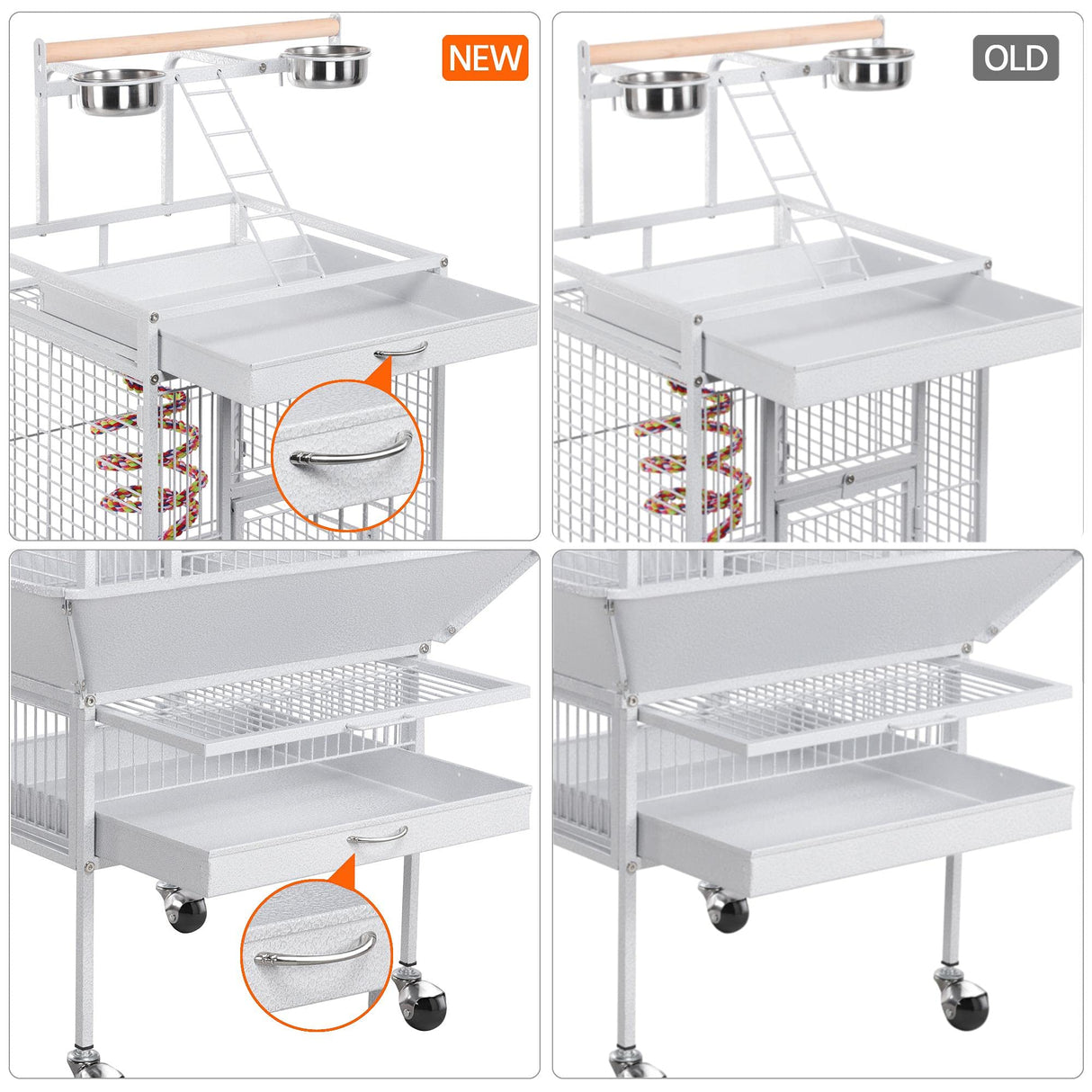 Yaheetech Wrought Iron Bird Cages, Play Top Large Aviary with Stand for Cockatiel Parrot Sun Parakeet Conures Lovebird Budgie Finch African Grey White, 61-inch