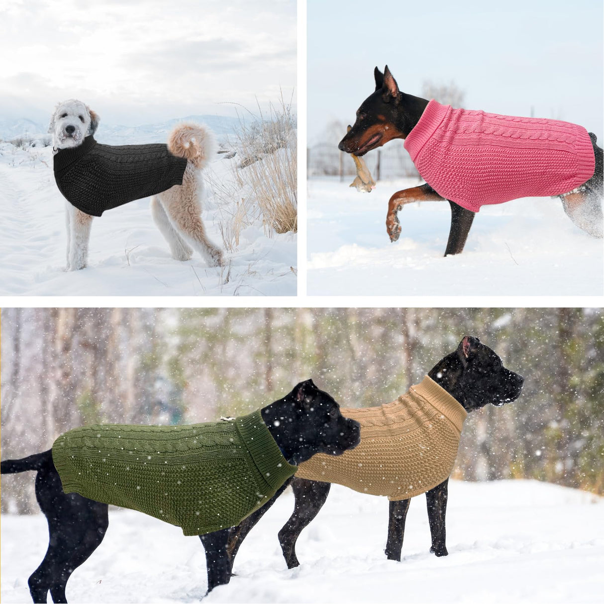 K9meme Large Dog Sweater, Classic Cable Knit Warm Dog Sweatshirt with Reflective Yarn for Girl Boy, Halloween Fall Winter Coat Turtleneck Pullover Clothes Apparel for Small Medium Large Dogs (Pink L)