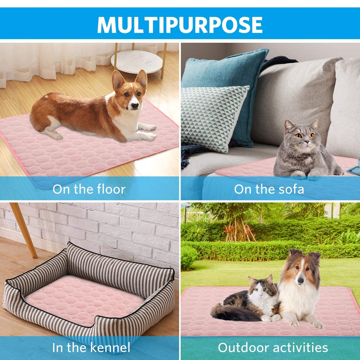 Mannice Dog Cooling Mat, Pet Cooling Mat for Dogs Cooling Blanket for Dogs Dog Cooling Pad for Kennels, Crates, Cars, Indoor & Outdoor Ice Silk Cooling Mat for Extra Large Dogs (Pink, XL(40 * 28"))
