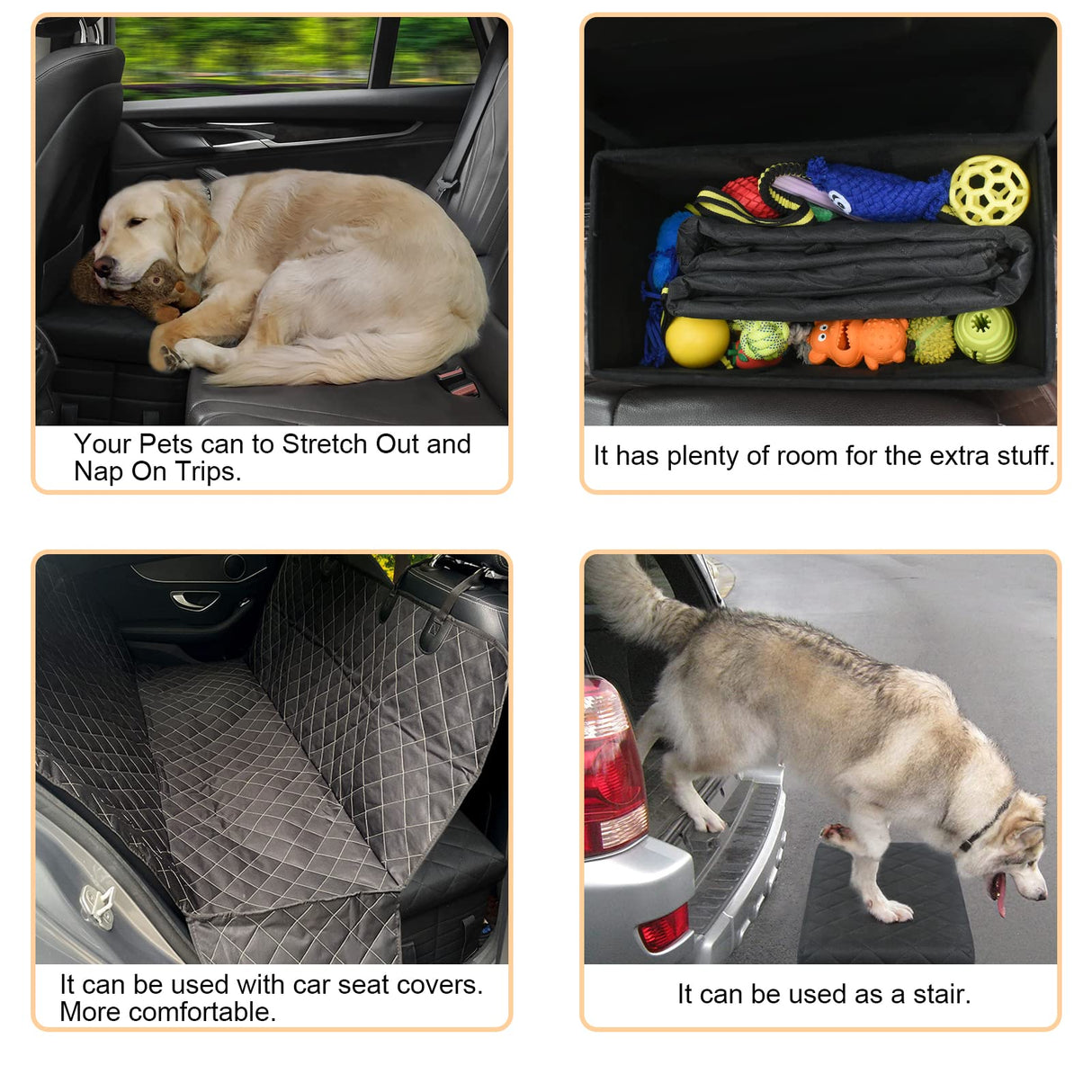 LIONROGE Car Back Seat Extender for Large Dogs up to 200lbs,Dog Car Back & Front Seat Extender with Storage,Prevent Your Dogs from Falling Off The Seat