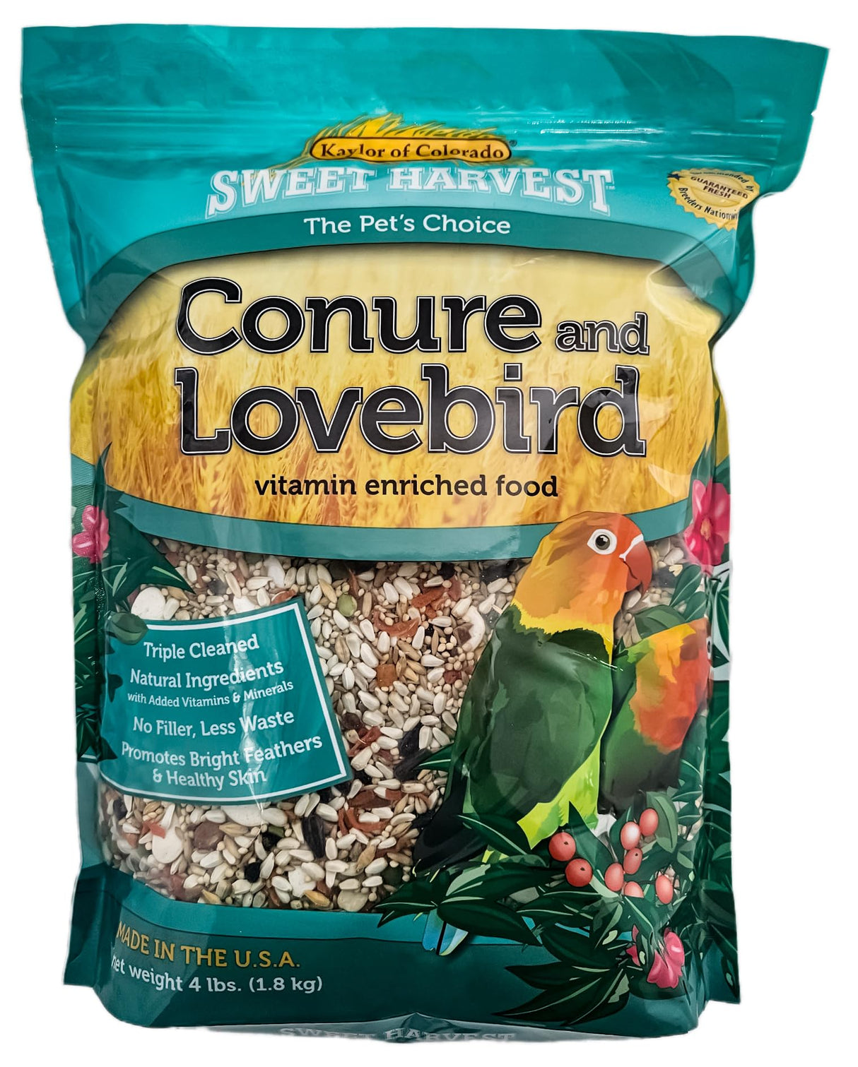 Sweet Harvest Conure and Lovebird Bird Food, 4 lbs Bag - Seed Mix for Conures and Lovebirds