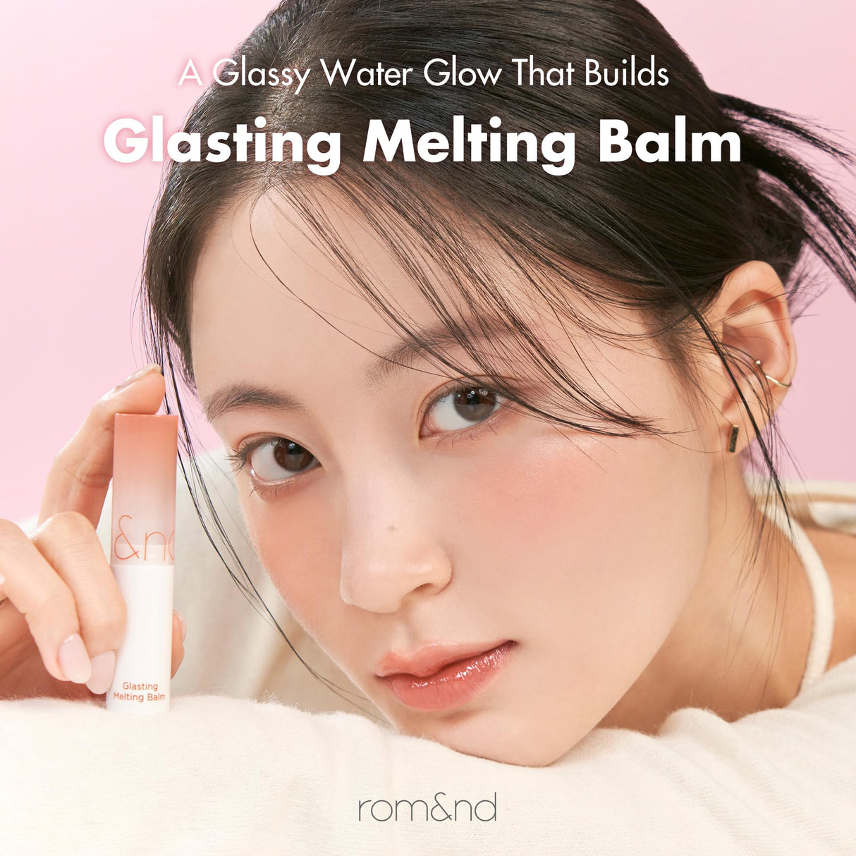 GLASTING MELTING BALM #12 Veiled Rose - Hydrating Tinted Lip Balm & Gloss Stick | Sheer Muted Rose Nude, Crystal Water-Gloss Shine | Non-Sticky K-Beauty for Plump, Moisturized Lips