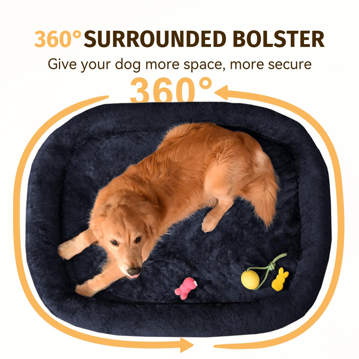 Orthopedic Waterproof Large Dog Bed: Memory Foam Washable Dog Bed with Bolsters - XXL Orthopedic Removable Cover for Medium Large Sized Pet - Non-Slip Bottom - Navy