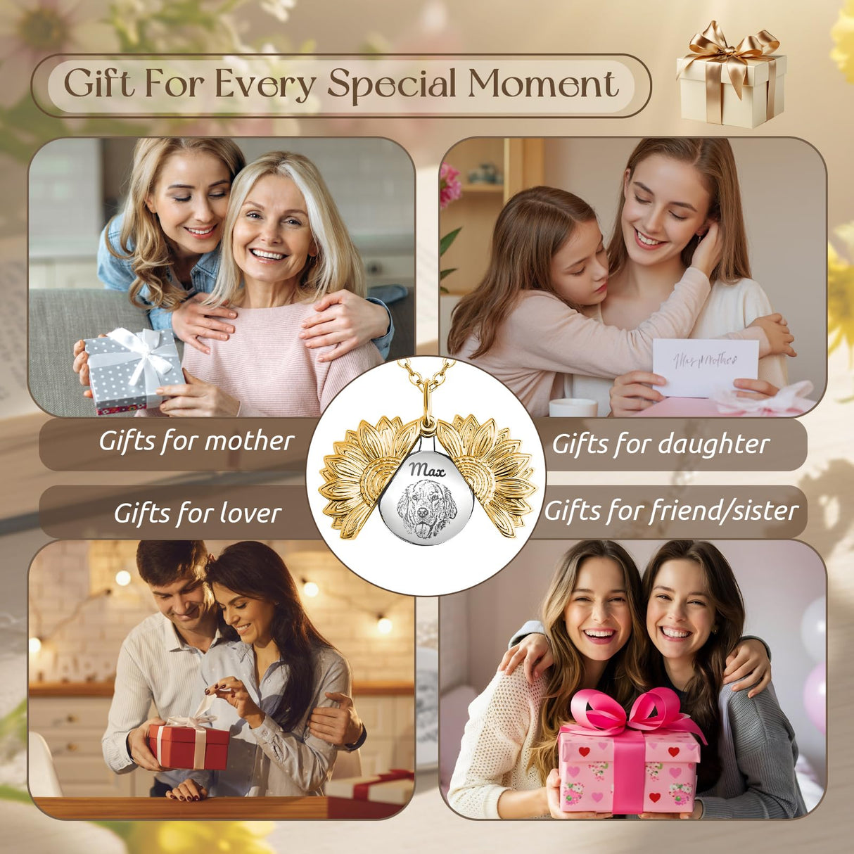 Lamdiy Personalized Pet Portrait Necklace Customized Pet Memorial Necklaces Dog Necklace for Women Custom Pets Necklaces Dog Memorial Jewelry for Cat Mom Dogs Dad (Gold-Silver)