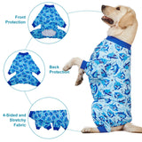LovinPet Shirts for Pitbull Dogs, Pjs for Large Dogs, Lightweight Onesie, Sea Shark Action Print, Dog Clothing, UV Protection, Easy Wearing Adorable Dog Jumpsuit /3XL
