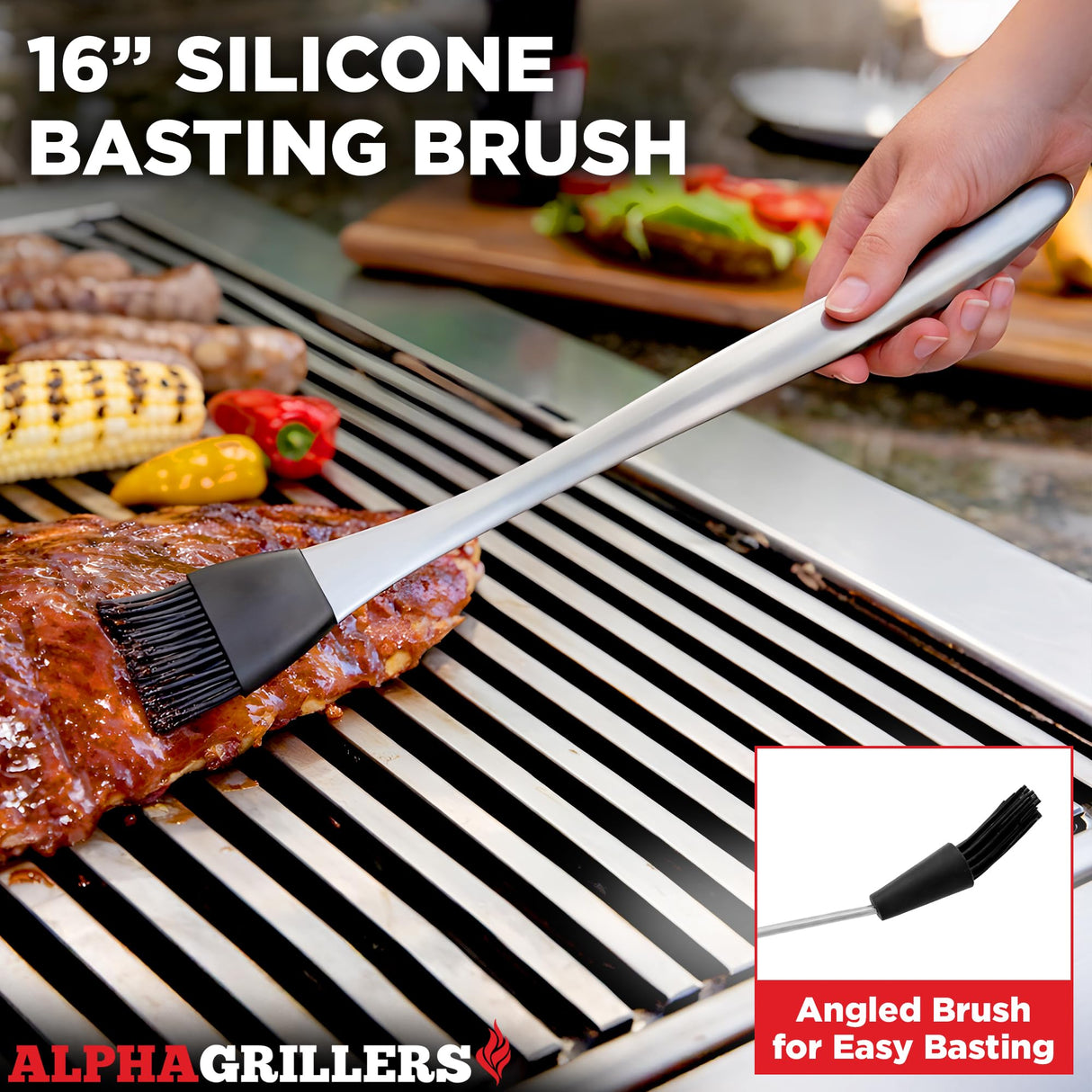 Alpha Grillers Grilling Accessories - BBQ Accessories Grill Set with Spatula, Fork, Brush & Tongs - Outdoor Barbecue Utensils Fathers Day Gift for Dad Husband Men Him Boyfriend