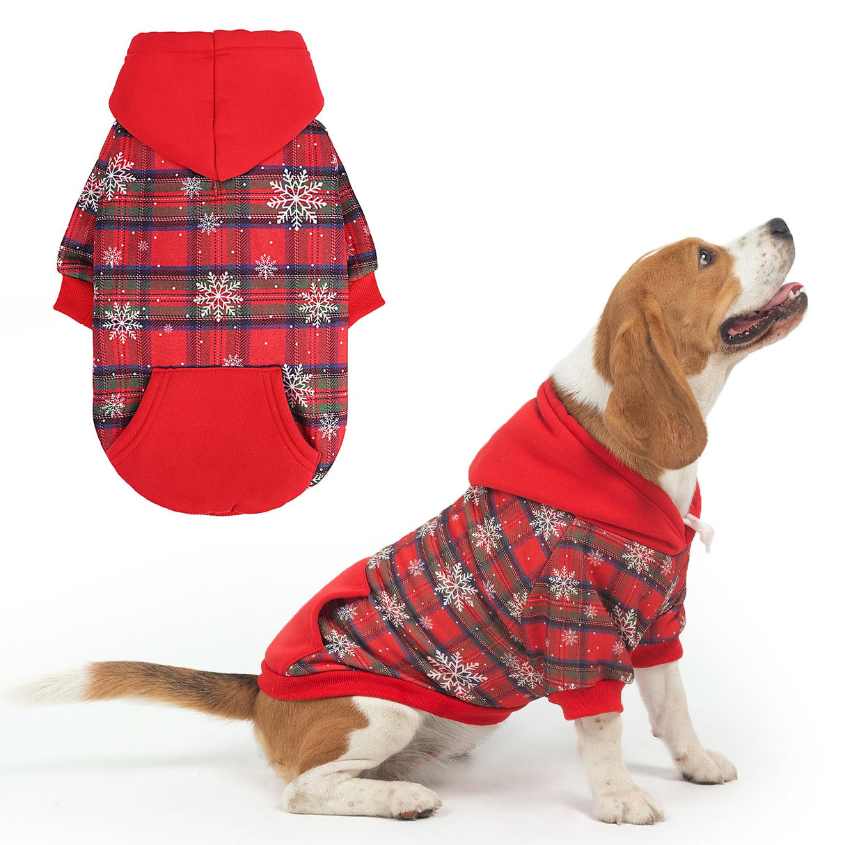 PUPTECK Winter Dog Hoodie Pet Sweatshirt Soft Warm Clothes Fleece Lined with Hat for Small Medium Large Dogs, Pocket Design, Snow M
