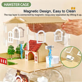 12 in 1 Clear Acrylic Hamster Cage with All Accessories,13.5''L* 10''W* 15''H Dwarf Hamster Cage,Magnetic Connection Small Hamster Enclosure,Garden Style Wooden Mouse Cage for Pet Mice(2-Layer,Green)