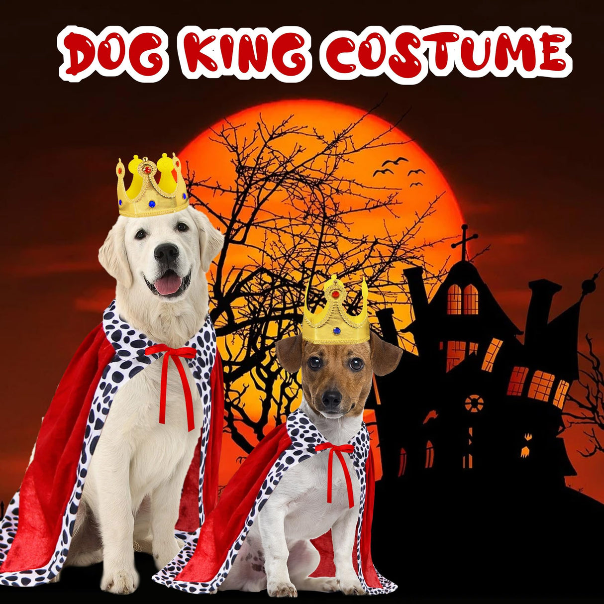 GOYOSWA Dog King Costume, Dog Halloween Costumes King Cloak and Crown Set Funny King Prince Costume for Small Medium Large Dogs (Small)