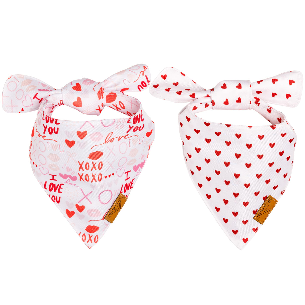Remy+Roo Valentines Dog Bandana- 2 Pack | Premium Durable Fabric Valentines Bandanas for Dogs | Adjustable Fit | Multiple Sizes Offered (X-Large, XOXO)