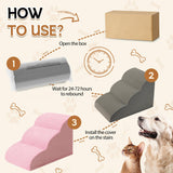 Romrol Dog Stairs Ramp for High Beds Couches, High Density Foam Pet Steps with Durable Non-Slip Waterproof Fabric Cover, Dog Stairs for Small Dogs or Cats or Pets, 3-Step,15 Inch,Pink