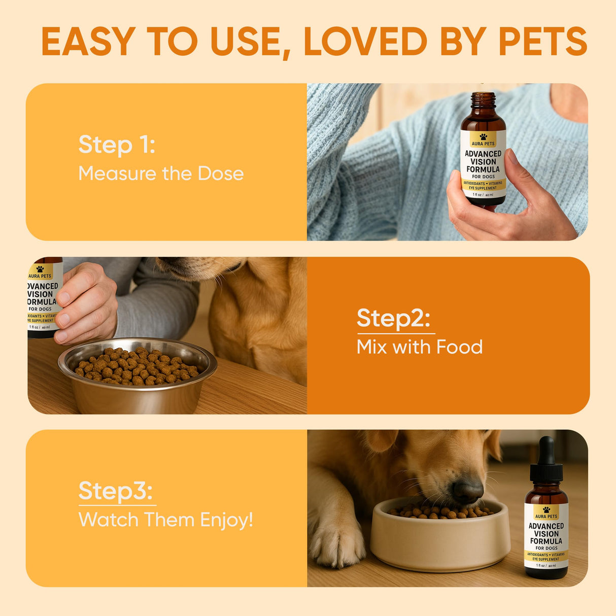 Aura Pets Advanced Vision Formula for Dogs, with Zeaxanthin, Astaxanthin, Lutein, Supports Vision and Overall Eye Health, Clears Debris, Reduces Cloudiness, 30ml (1)