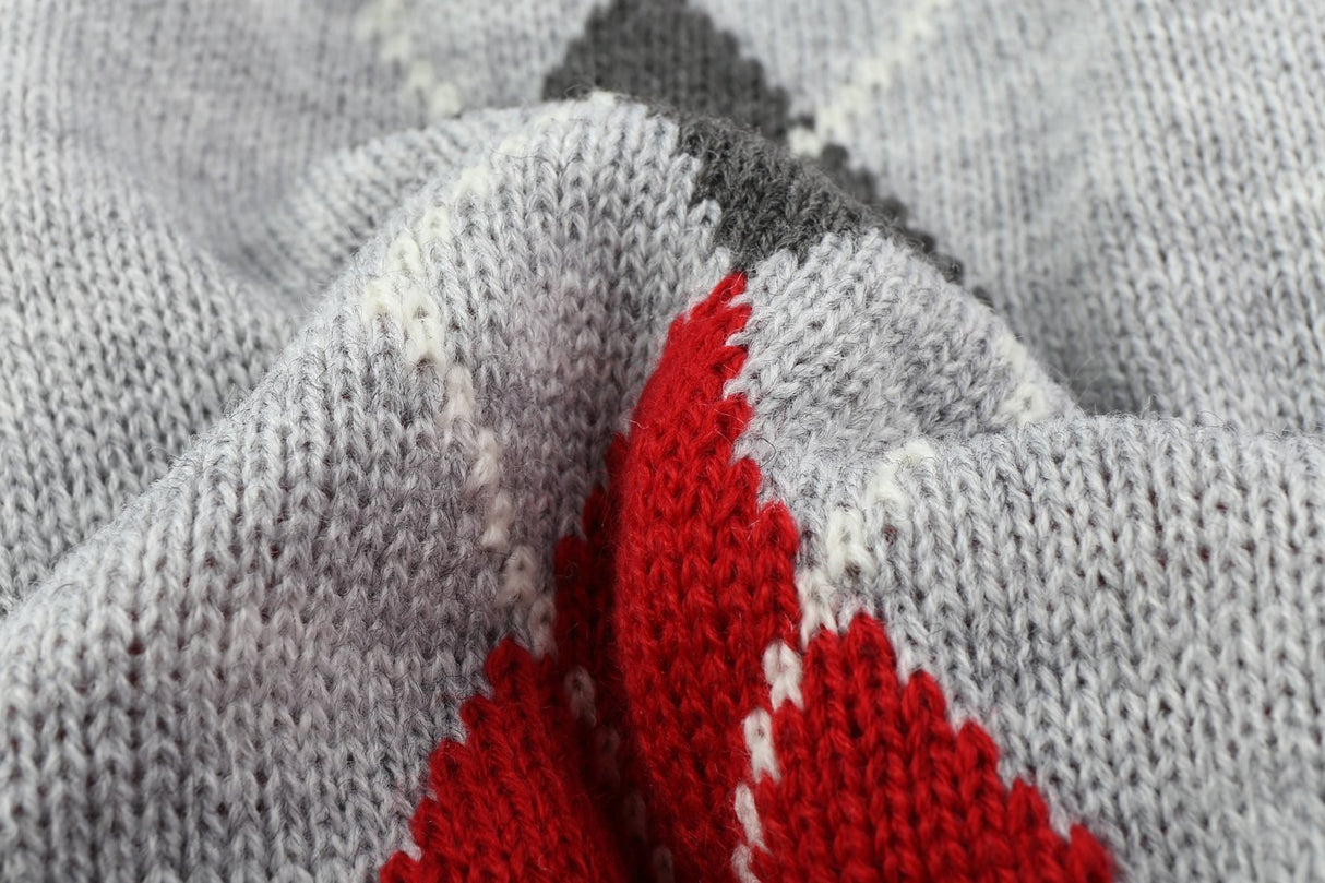Grey Argyle Knit Pet Sweaters Clothes for Medium Dogs, Classic Gray X-Large (XL) Size