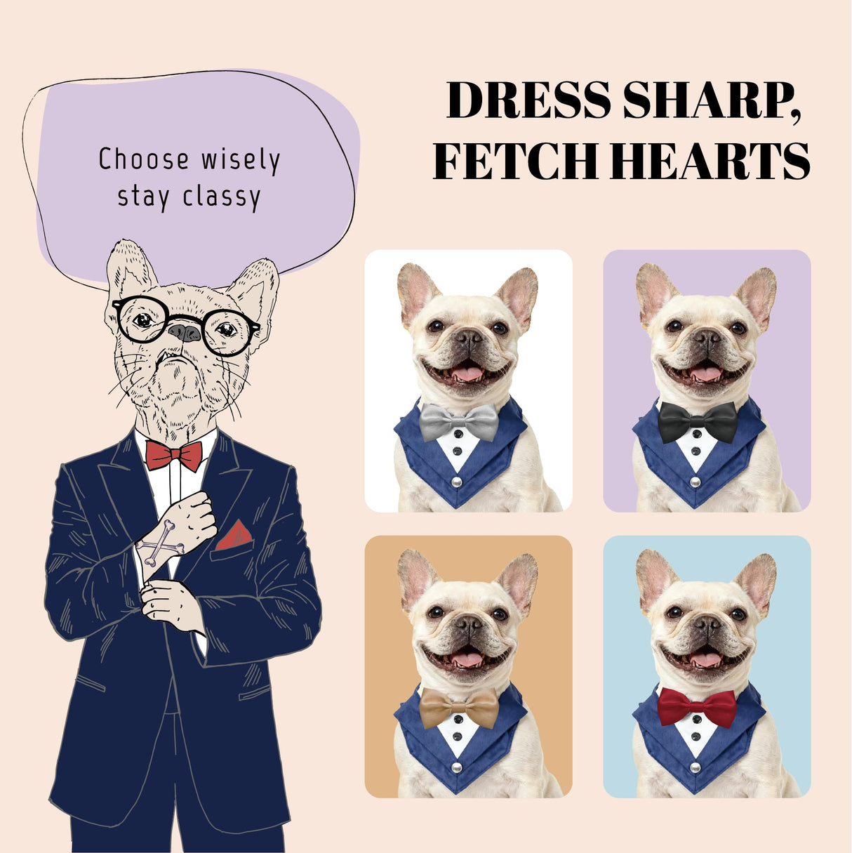 AVERYDAY Dog Tuxedo Bandana Collar for Wedding Outfit, Dog Tux Costume with Bowtie, Pet Harness with Leash Ring for Birthday Party Christmas, Formal Wear Suit and Tie for Small Medium Large Breeds