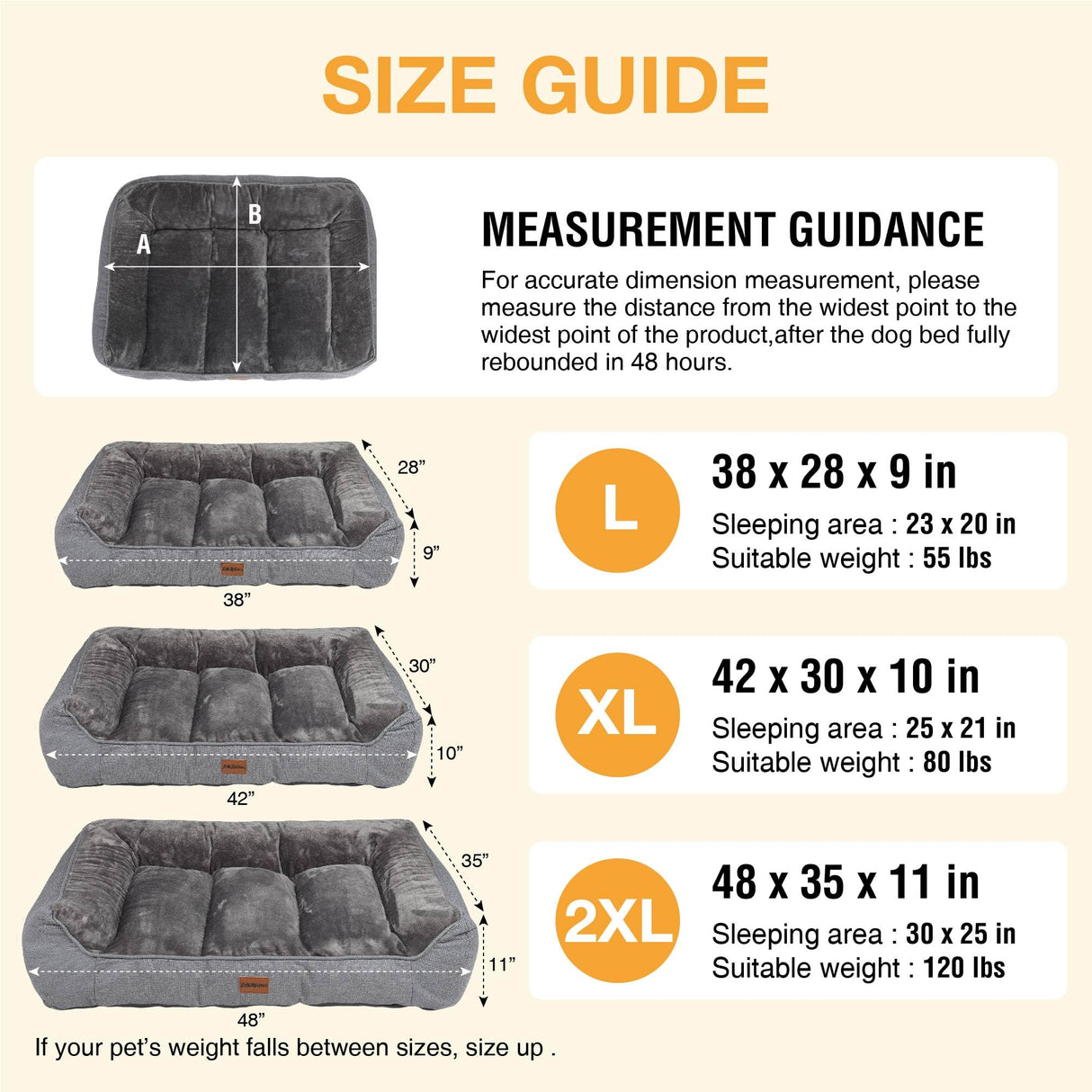 ZAKAPAWS Orthopedic Dog Bed for Extra Large Dogs - Extra Thick Supportive Dog Couch Bed, Pet Beds Sofa with Waterproof Washable Cover & Non-Slip Bottom, Brown, 42x30 Inch