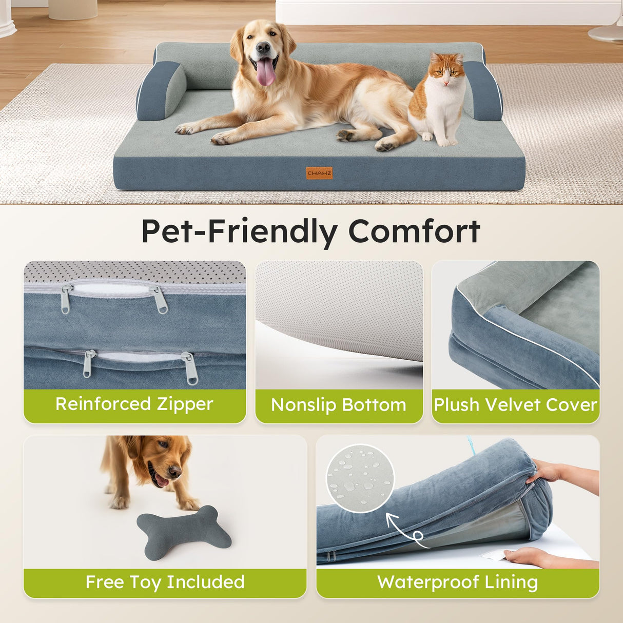 CWAWZ XL Orthopedic Dog Bed, Extra Large Dog Bed, Dual-Sided Pet Cooling Beds with Memory Foam Washable Cover Nonslip Bottom, Waterproof XLarge Pet Couch Beds with Bolsters, Dark Grey