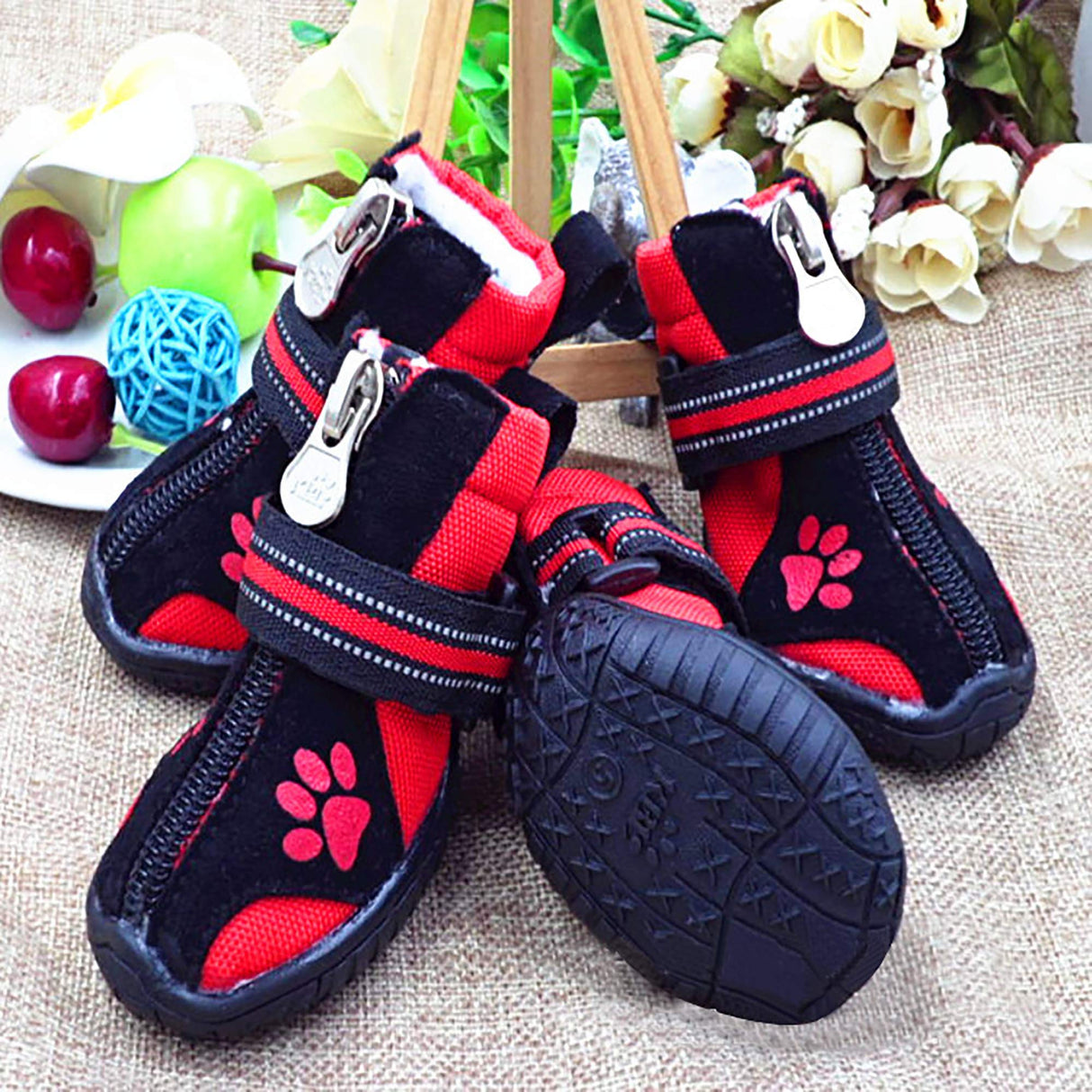 URBEST Dog Winter Shoes, Dog Boots Sports Non-Slip Pet Dog Anti-Slip Sole, Water Resistant Boots for Dogs 2 Pairs (1#, Red)