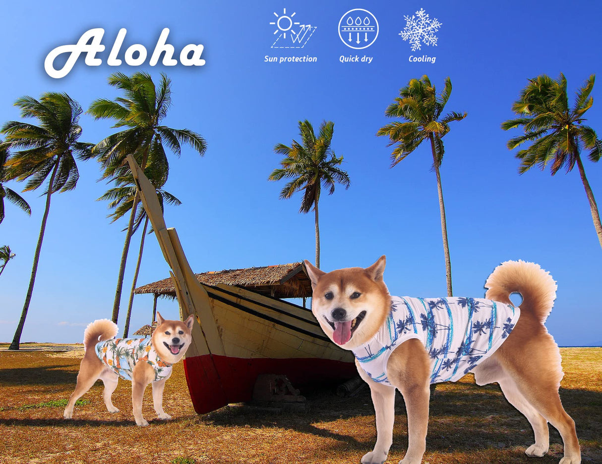 Sychien Hawaiian Dog Shirts,Quick Dry Summer Cooling Mesh Coconut Printing T-Shirt for Large Dogs,Blue+Yellow XL