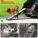 BAQTALE Foldable Dog Ramp for Cars – 68.89" L x 15.74" W, Supports 220 lbs, 8 Adjustable Heights with Support Legs, Non-Slip Surface, Portable Pet Ramp for Large Dogs, Folds to Carry-On Size